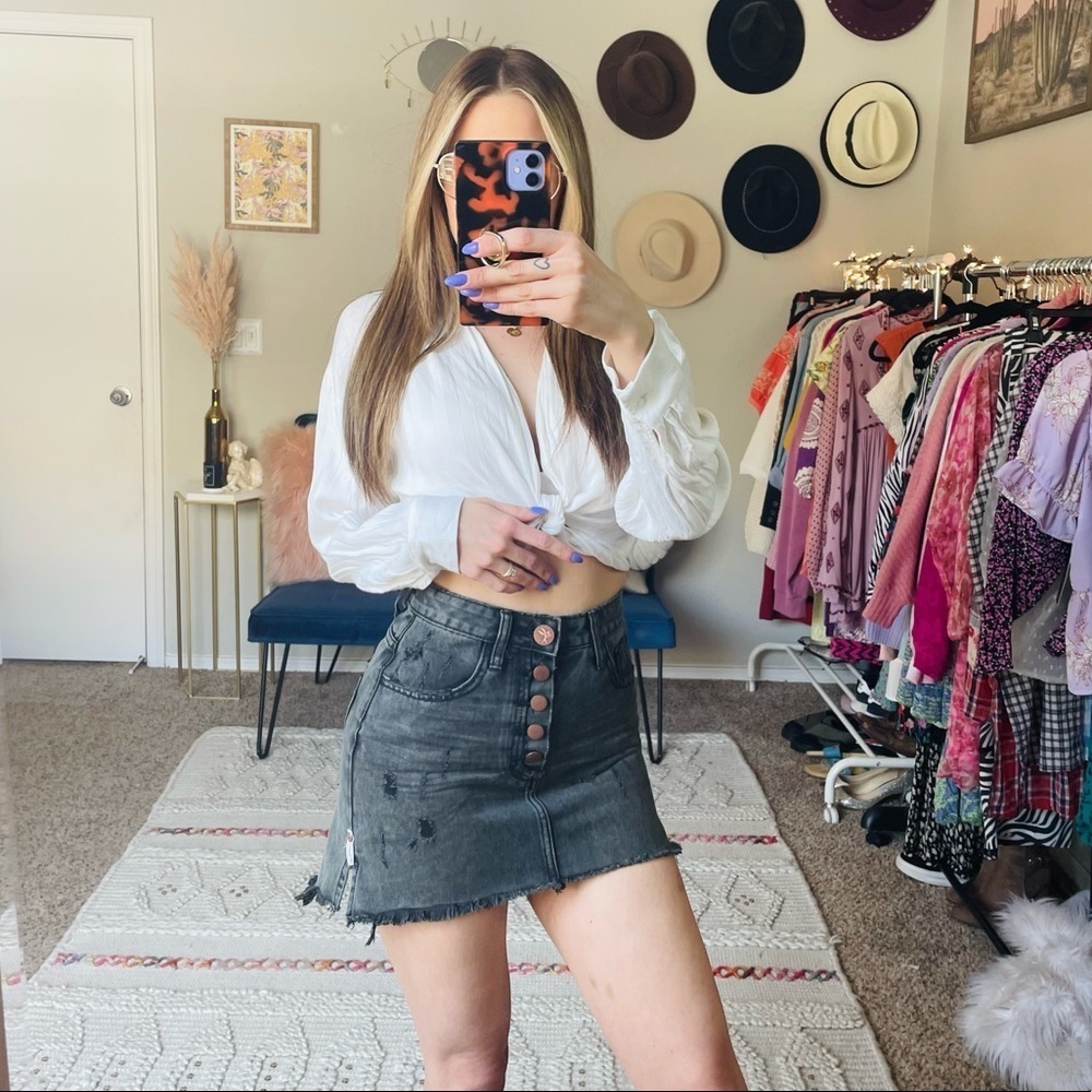 One Teaspoon Black Distressed Denim Mini Skirt